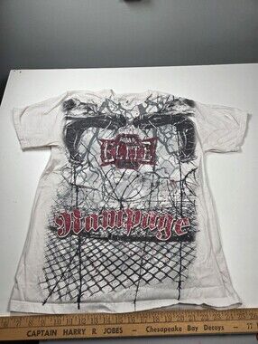 VINTAGE Y2K MMA UFC  Mens Med Distressed Rampage  Elite Fighting T-shirt white
